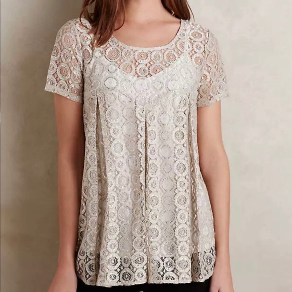 Anthropologie Akemi + Kin Metallic Lace Top Size XS